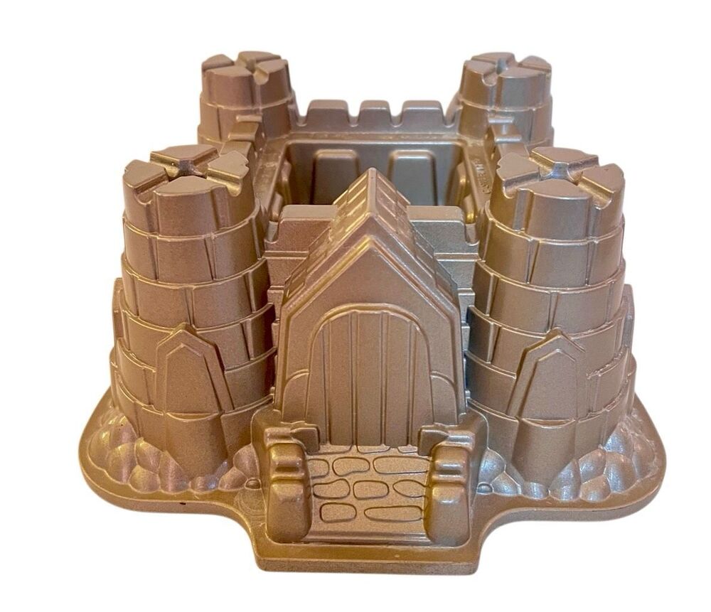Nordic Ware Castle Cake Pan 10 Cup Heavy Cast Aluminum Mold Gold USA